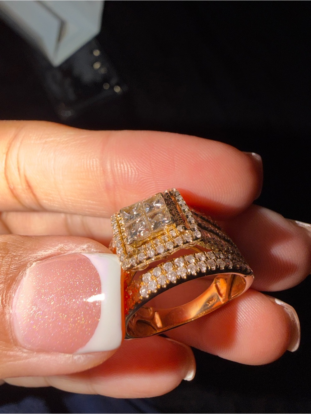 Multi Row Round & Princess Cut Diamond Engagement Ring Set 14K Yellow Gold 3.5CT - Picture 6 of 12